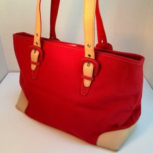 Lord & Taylor Red Canvas Tote Bag